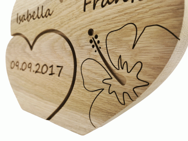 doppeltes Herz, 3 Namen und Hibiskus