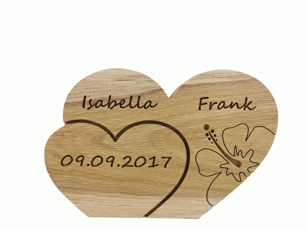 doppeltes Herz, 3 Namen und Hibiskus