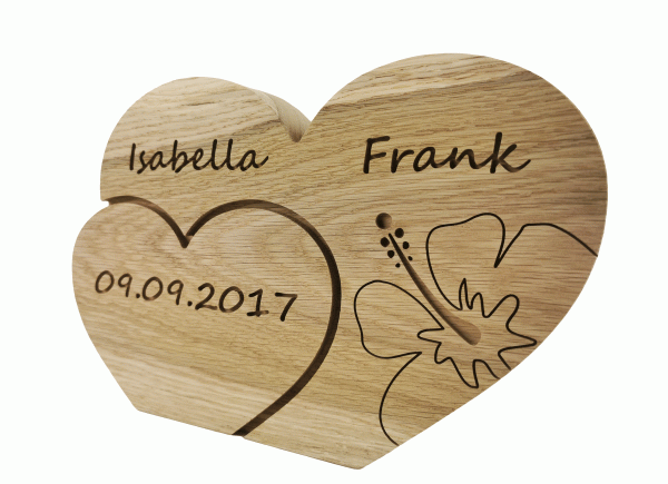 doppeltes Herz, 3 Namen und Hibiskus