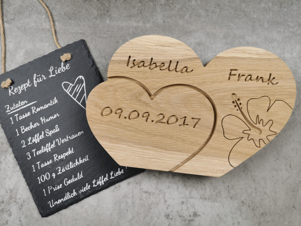 doppeltes Herz, 3 Namen und Hibiskus