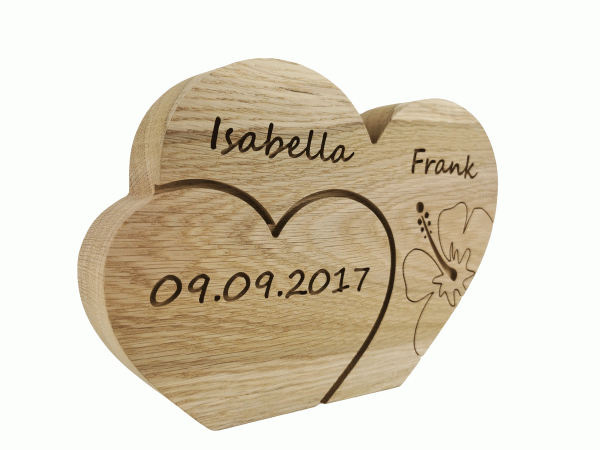 doppeltes Herz, 3 Namen und Hibiskus